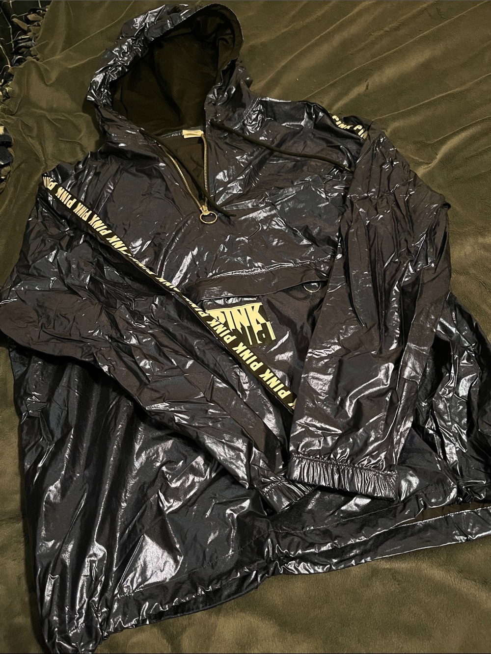 VINTAGE/NWOT- Victoria Secret M/L Navy Anorak jacket shiny